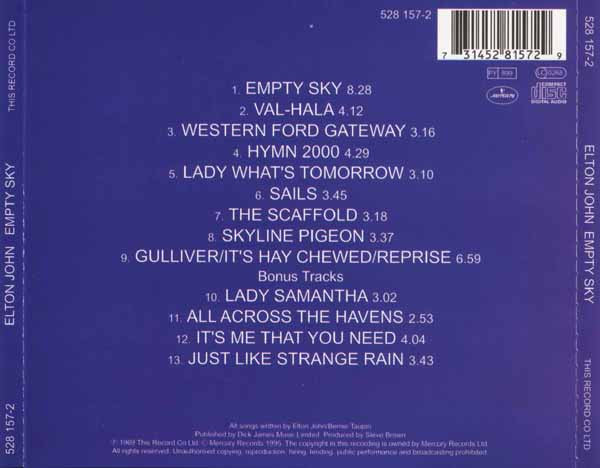 Elton John : Empty Sky (CD, Album, RE, RM)