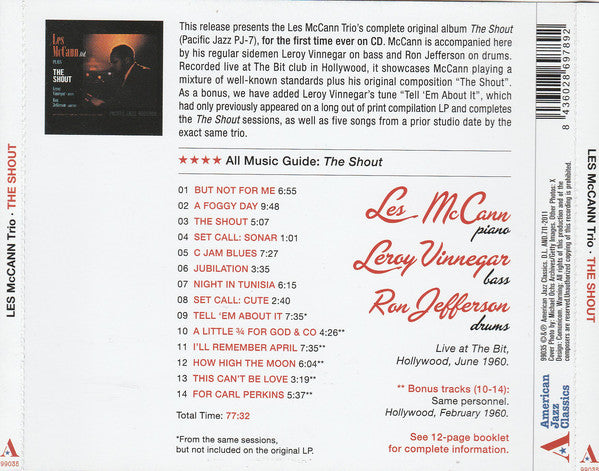 Les McCann Trio : The Shout (CD, Album, RE)