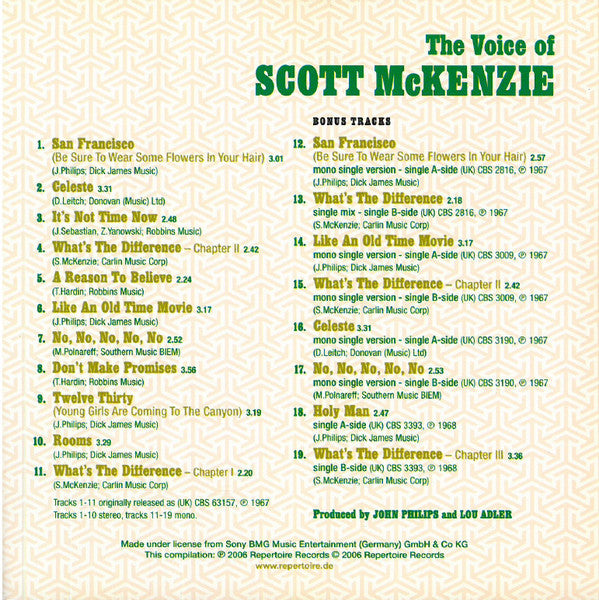 Scott McKenzie : The Voice Of Scott McKenzie (CD, Album, Mono, RE)