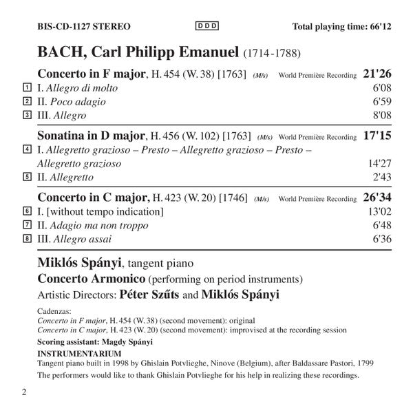 Carl Philipp Emanuel Bach, Miklos Spanyi : The Complete Keyboard Concertos -  Volume 12 (CD)
