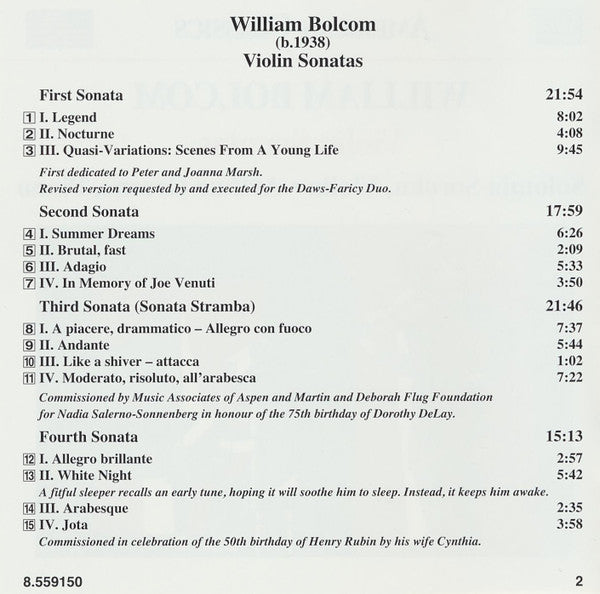 William Bolcom, Solomia Soroka, Arthur Greene : Violin Sonatas (CD)