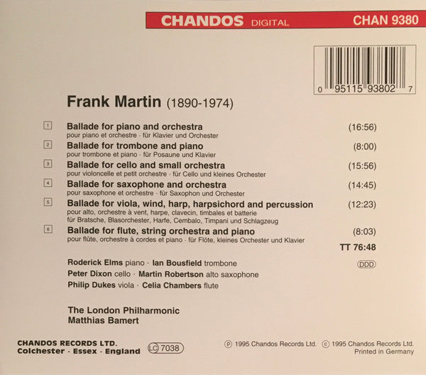 Frank Martin (3), London Philharmonic Orchestra, Matthias Bamert : Ballades For Piano, Trombone, Viola, Cello, Saxophone & Flute (CD, Album)