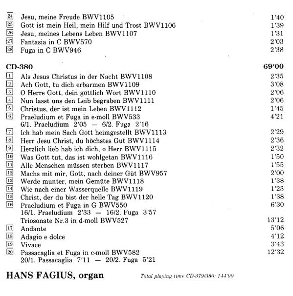 Johann Sebastian Bach / Hans Fagius : The Neumeister Chorales / Prelude And Fugues / Passacaglia In C Minor / Trio Sonata In D Minor / Fantasia Concerto In G (2xCD)