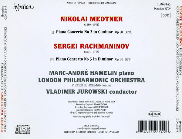 Nikolai Medtner / Sergei Rachmaninoff - Marc-André Hamelin, London Philharmonic Orchestra, Vladimir Jurowski : Piano Concerto No 2 / Piano Concerto No 3 (CD, Album)