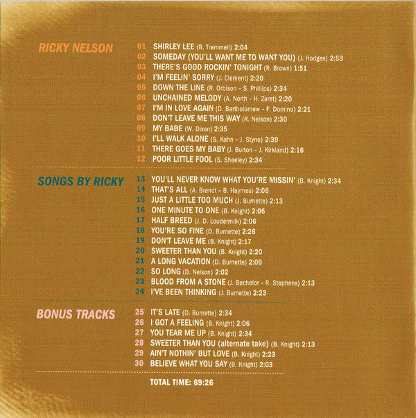 Ricky Nelson (2) : Ricky Nelson + Songs By Ricky (CD, Comp, RE, RM)