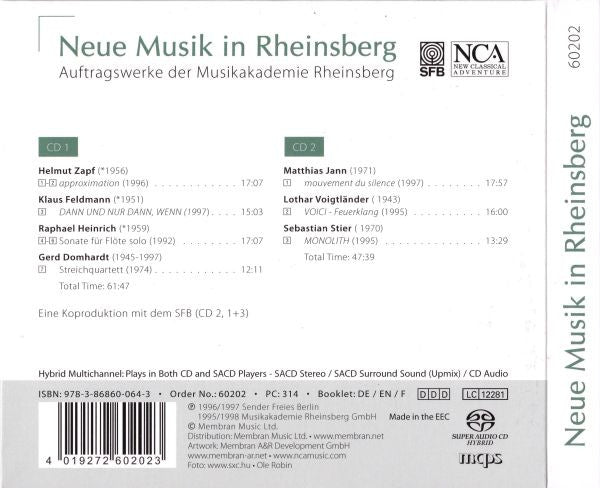 Gerd Domhardt, Klaus Feldmann (2), Matthias Jann, Lothar Voigtländer, Sebastian Stier, Helmut Zapf, Raphael Heinrich : Neue Musik In Rheinsberg (2xSACD, Hybrid, Multichannel, Album, RE)