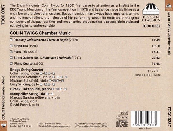 Colin Twigg, Bridge String Quartet, Hiroaki Takenouchi, Montpellier String Trio : Colin Twigg: Chamber Music (CD, Album)