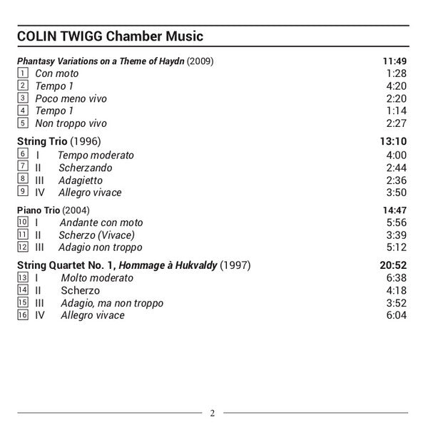 Colin Twigg, Bridge String Quartet, Hiroaki Takenouchi, Montpellier String Trio : Colin Twigg: Chamber Music (CD, Album)
