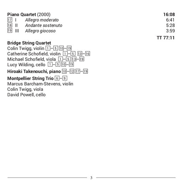 Colin Twigg, Bridge String Quartet, Hiroaki Takenouchi, Montpellier String Trio : Colin Twigg: Chamber Music (CD, Album)