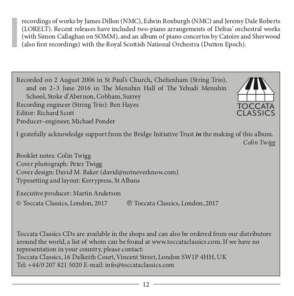 Colin Twigg, Bridge String Quartet, Hiroaki Takenouchi, Montpellier String Trio : Colin Twigg: Chamber Music (CD, Album)
