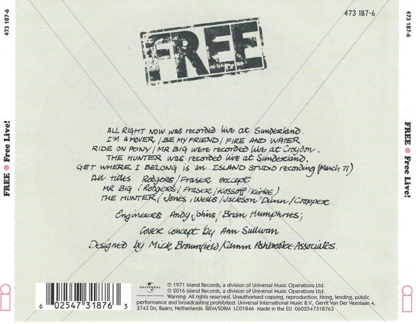Free : Free Live! (CD, Album, RE, RM)