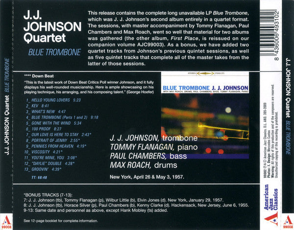 J.J. Johnson Quartet : Blue Trombone (CD, Album, RE)