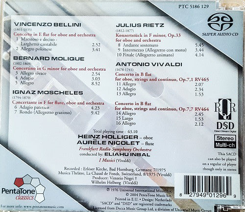 Heinz Holliger, Aurèle Nicolet, Radio-Sinfonie-Orchester Frankfurt, Eliahu Inbal - Vincenzo Bellini, Wilhelm Bernhard Molique, Ignaz Moscheles, Julius Rietz, Antonio Vivaldi : Works For Oboe And Flute (SACD, Hybrid, Multichannel, Comp, RE)