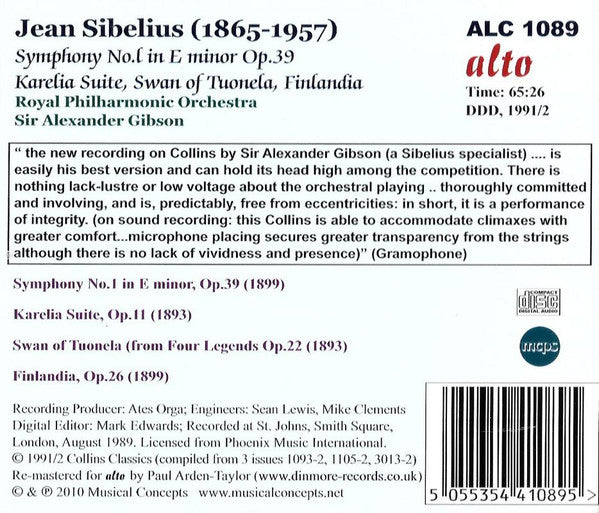 Jean Sibelius, Royal Philharmonic Orchestra, Alexander Gibson : Symphony No. 1 • Karelia Suite | Swan Of Tuonela • Finlandia (CD, Album, RM)