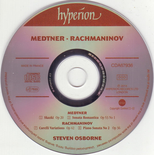 Nikolai Medtner / Sergei Rachmaninoff, Steven Osborne : Sonata A Romantica • Skazki Op 20 • Piano Sonata No 2 • Corelli Variations (CD, Album)