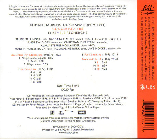 Roman Haubenstock-Ramati - ensemble recherche : Concerto A Tre (CD, Album)