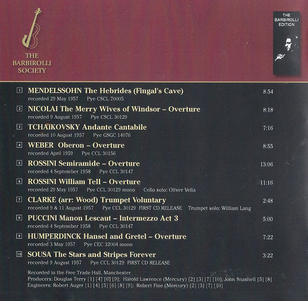 Sir John Barbirolli, Hallé Orchestra : Hallé Favourites Volume 3 (CDr, Comp, Mono, RE, RM)