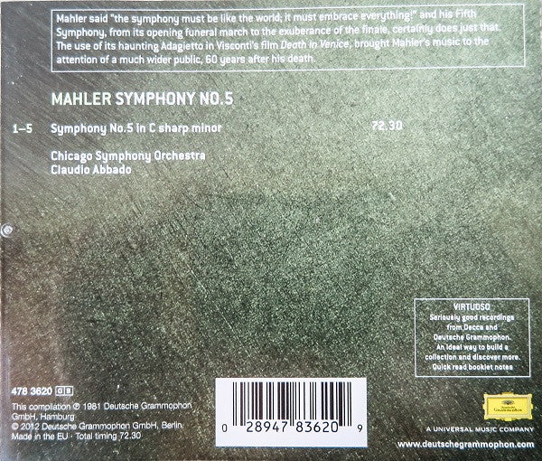 Gustav Mahler, Chicago Symphony Orchestra, Claudio Abbado : Symphony No. 5 (CD, RE)