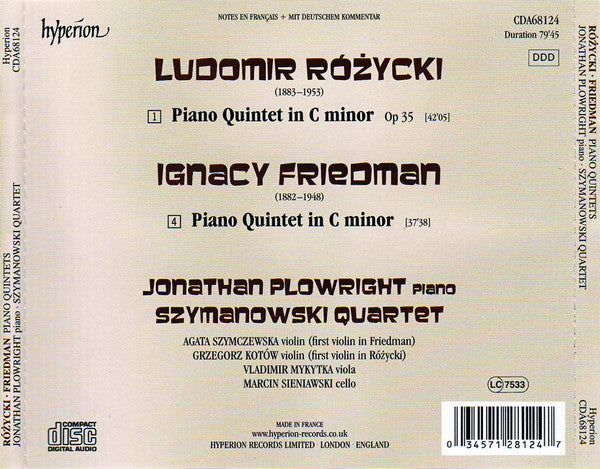 Ludomir Różycki / Ignaz Friedman – Jonathan Plowright, Szymanowski Quartet : Piano Quintets (CD, Album)