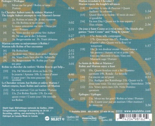 Ensemble Anonymus  -  Adam De La Halle : Le Chant De Robin Et Marion (CD, Album)