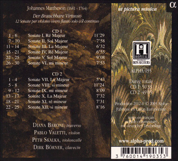 Johann Mattheson - Diana Baroni, Pablo Valetti, Petr Skalka, Dirk Börner : Der Brauchbare Virtuoso (2xCD, Album)
