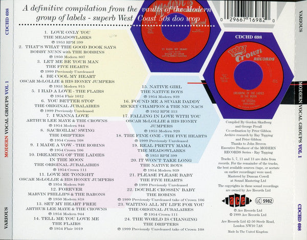 Various : Modern Vocal Groups Volume 1 (CD, Comp, Mono)