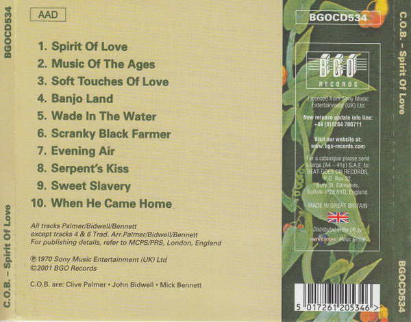 C.O.B. (2) : Spirit Of Love (CD, Album, RE)