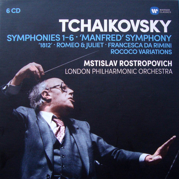 Pyotr Ilyich Tchaikovsky / Mstislav Rostropovich, London Philharmonic Orchestra : Symphonies 1-6 • 'Manfred' Symphony • '1812' • Romeo & Juliet • Francesca Da Rimini • Rococo Variations (6xCD, RM + Box, Comp)