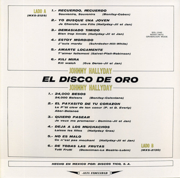Johnny Hallyday : El Disco De Oro (LP, Comp, Ltd, RE)