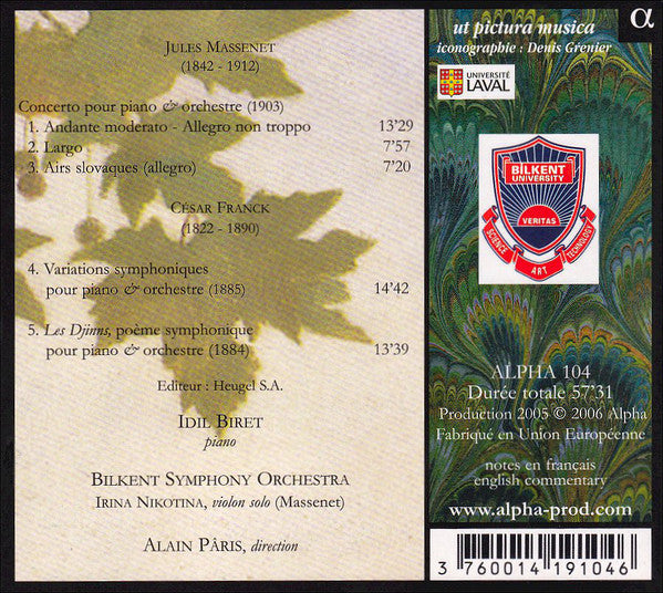 Jules Massenet / César Franck - Idil Biret, Bilkent Symphony Orchestra, Alain Pâris : Musique Concertante Pour Piano (CD, Album)