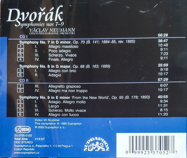 Antonín Dvořák, The Czech Philharmonic Orchestra, Václav Neumann : Symphonies 7-8-9 (2xCD, Comp)