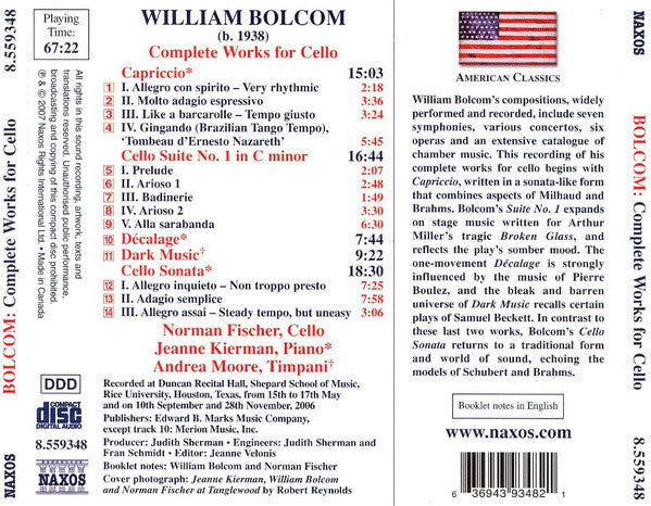 William Bolcom : Complete Works For Cello (CD, Album)