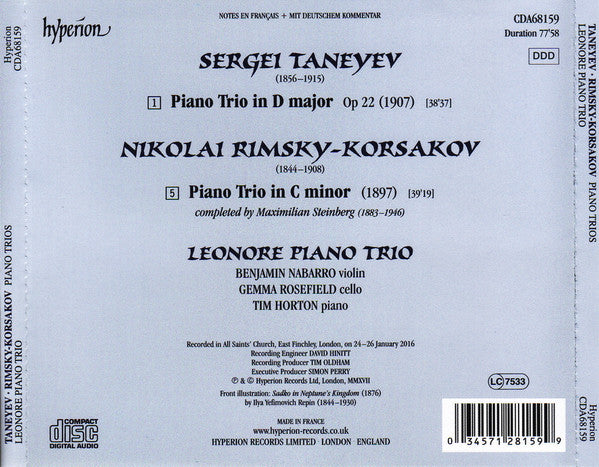Sergey Ivanovich Taneyev ∙ Nikolai Rimsky-Korsakov, Leonore Piano Trio : Piano Trios (CD, Album)