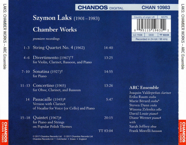 Szymon Laks, ARC Ensemble : Chamber Works (CD, Album)