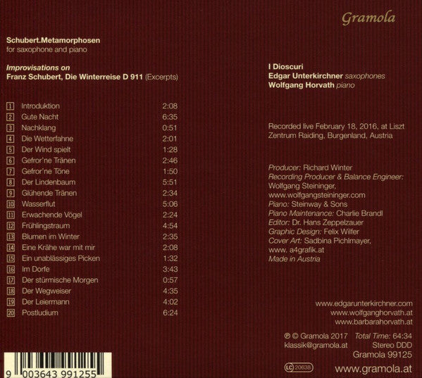 Franz Schubert, I Dioscuri (2), Edgar Unterkirchner, Wolfgang Horvath : Metamorphosen (CD, Album)