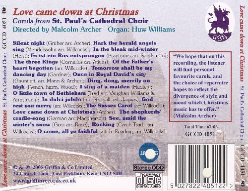St. Paul's Cathedral Choir : Love Came Down At Christmas (CD, Album)