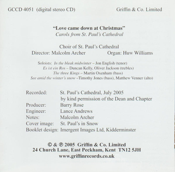 St. Paul's Cathedral Choir : Love Came Down At Christmas (CD, Album)