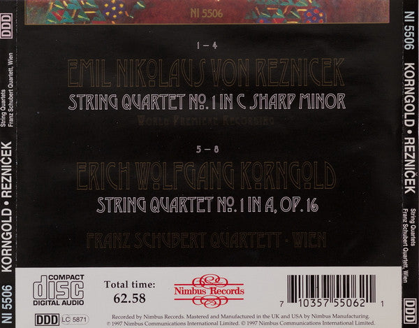 Erich Wolfgang Korngold, Emil Nikolaus Von Reznicek, Franz Schubert Quartet Of Vienna : String Quartets (CD, Album)