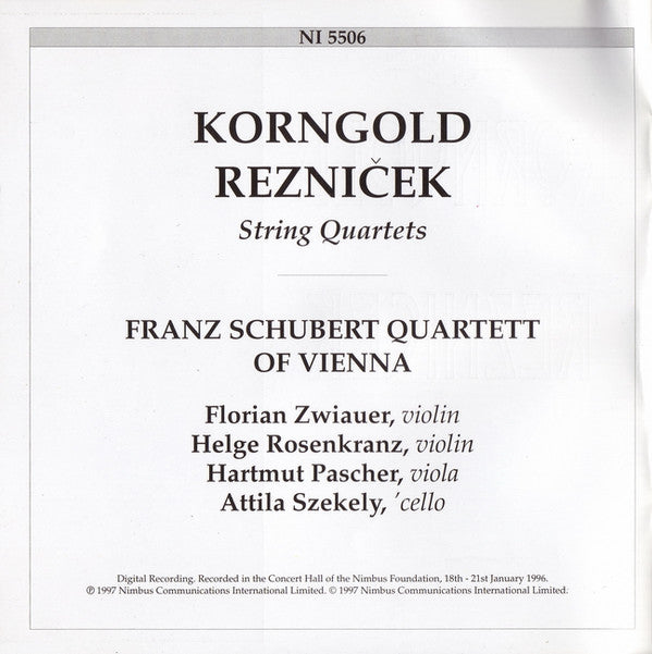 Erich Wolfgang Korngold, Emil Nikolaus Von Reznicek, Franz Schubert Quartet Of Vienna : String Quartets (CD, Album)