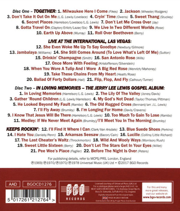 Jerry Lee Lewis : Together/Live At The International, Las Vegas/In Loving Memories - The Jerry Lee Lewis Gospel Album/Keeps Rockin' (2xCD, Comp, RM)