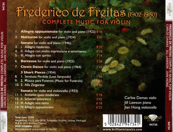 Frederico De Freitas, Carlos Damas, Jill Lawson, Jian Hong : Complete Music For Violin (CD)