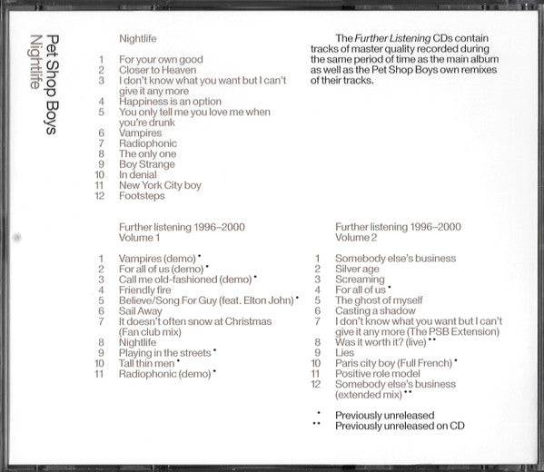 Pet Shop Boys : Nightlife / Further Listening 1996–2000 (CD, Album, RE + 2xCD, Comp + RM)