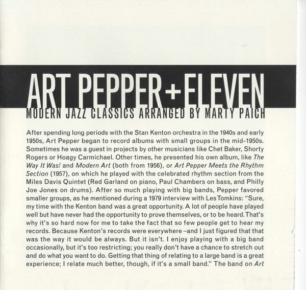 Art Pepper : Art Pepper + Eleven (CD, Album, Comp)