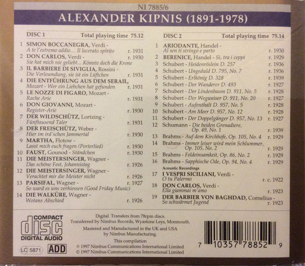 Alexander Kipnis : Opera - Lieder (2xCD, Comp)