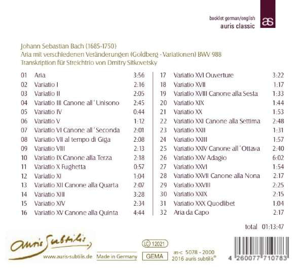 Johann Sebastian Bach - Hartmut Schill, Matthias Worm, Tilman Trüdinger : Goldberg-Variarionen Im Museum Gunzenhauser BWV 988 (CD, Album)