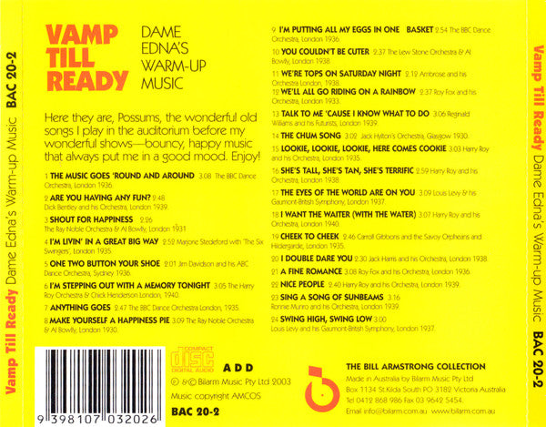 Various : Vamp Till Ready: Dame Edna's Warm-Up Music (CD, Comp)