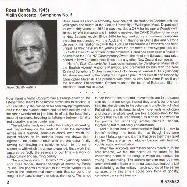 Ross Harris (2)  - Ilya Gringolts ; Sally-Anne Russell ; Auckland Philharmonia Orchestra ; Eckehard Stier  • Garry Walker : Symphony No. 5 • Violin Concerto (CD, Album)