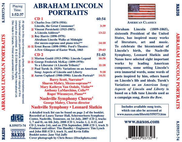 Leonard Slatkin, Nashville Symphony Orchestra : Abraham Lincoln Portraits (2xCD, Comp)