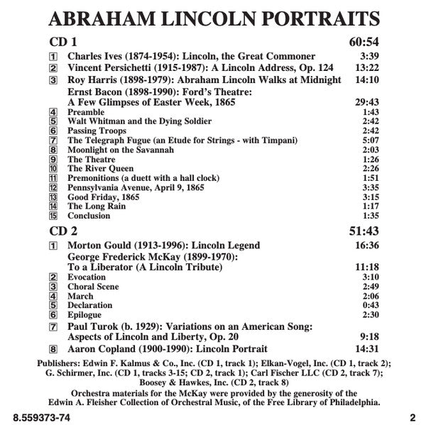 Leonard Slatkin, Nashville Symphony Orchestra : Abraham Lincoln Portraits (2xCD, Comp)