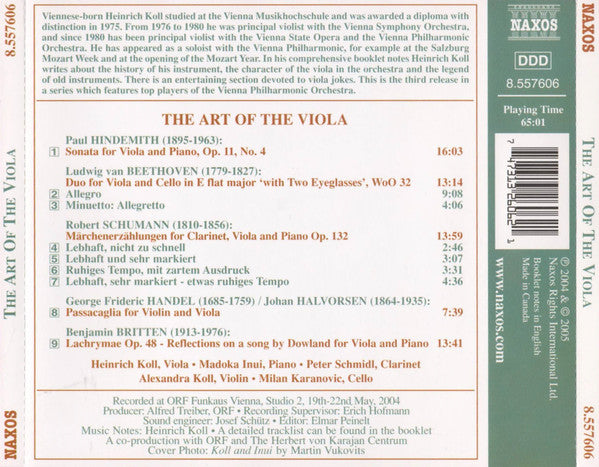Ludwig van Beethoven, Robert Schumann, Georg Friedrich Händel, Benjamin Britten  / Heinrich Koll, Madoka Inui : The Art Of The Viola (CD, Album)